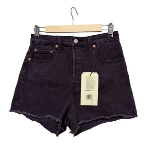 Levis Premium Ribcage Shorts Womens 28 Super High Rise Black Denim Button Fly NW